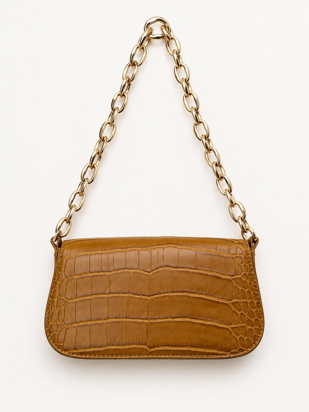 Zara Croc-Embossed Tan Shoulder Bag Gold Chain Tell Me Lies Screen Worn